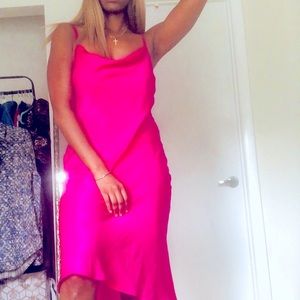 silk magenta midi slip dress